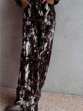 Zara High Rise Flocked Animal Print Pants Size 4